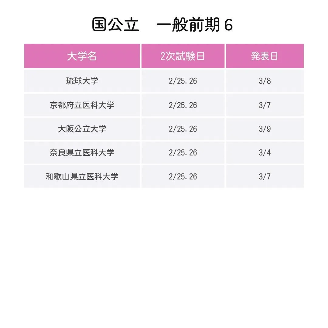 2025年度国公立医学部一般入試の日程2/医学部専門予備校メ...